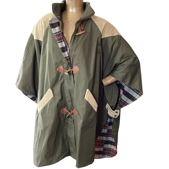 Mulberry Street Poncho Jacket Khaki Corduroy Flannel Lined Canvas Toggle L #121i - Picture 2 of 11